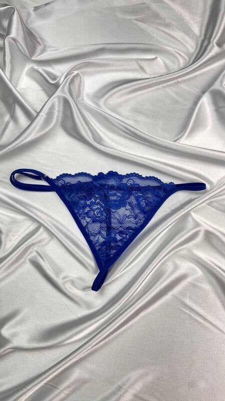 Kadın Mavi Transparan Dantel Tanga Külot