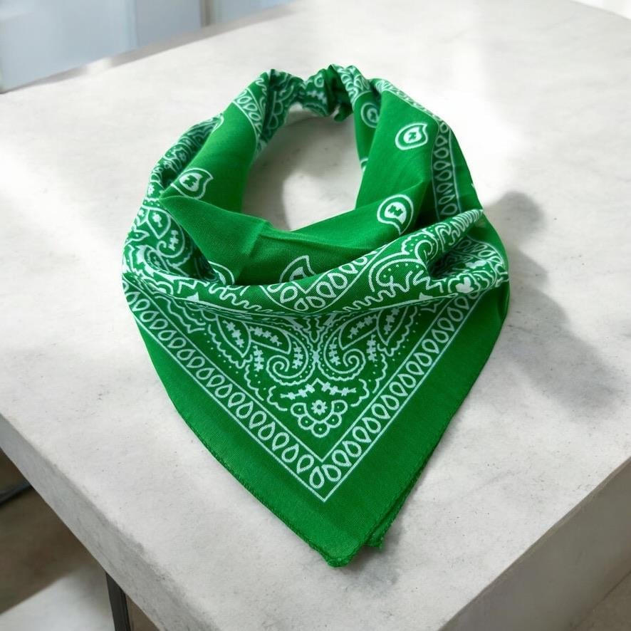 Açık Yeşil Renk Etnik Desenli %100 Koton Bandana