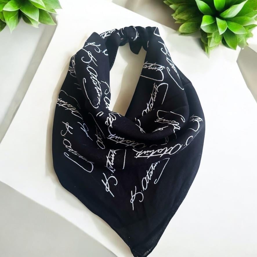 Atatürk Imzalı  Siyah  Renk Unisex Cotton Bandana 
