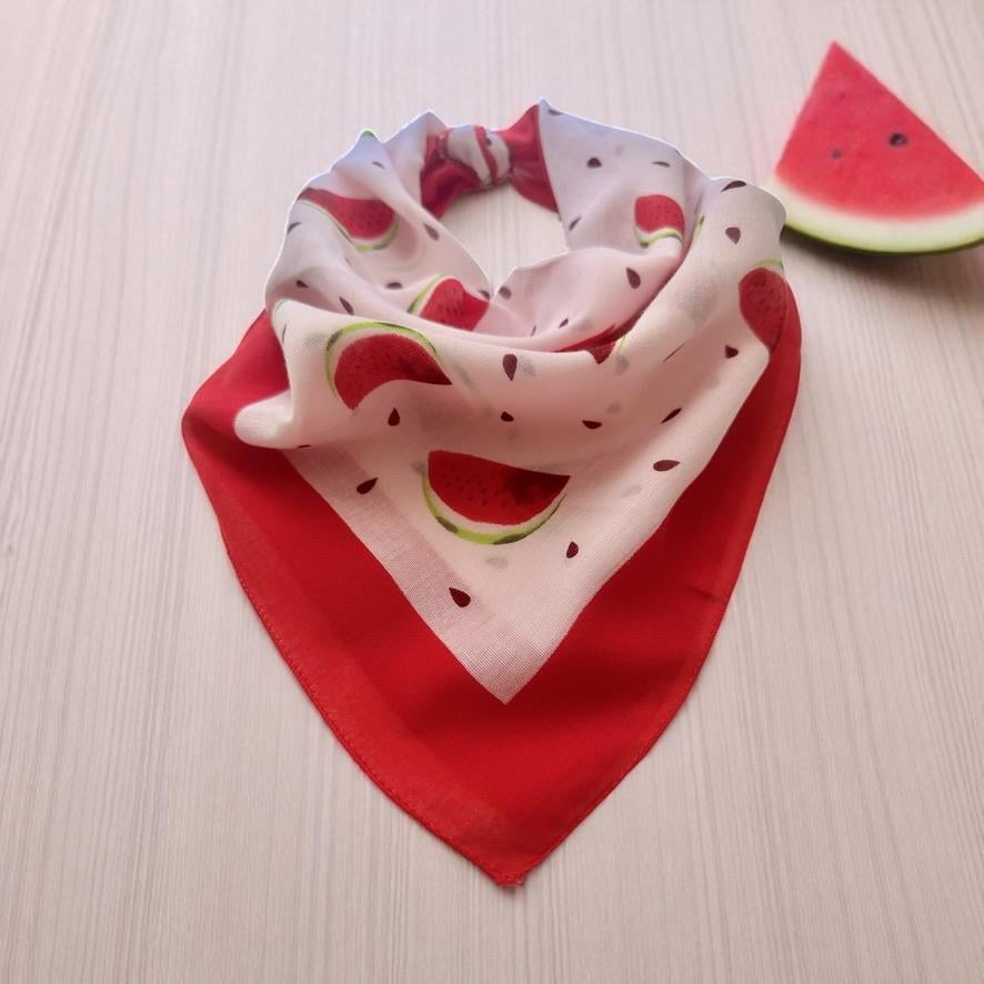 Beyaz Renk Zemin Üzerine Karpuz Desenli %100 Koton Bandana, Saç Bandı
