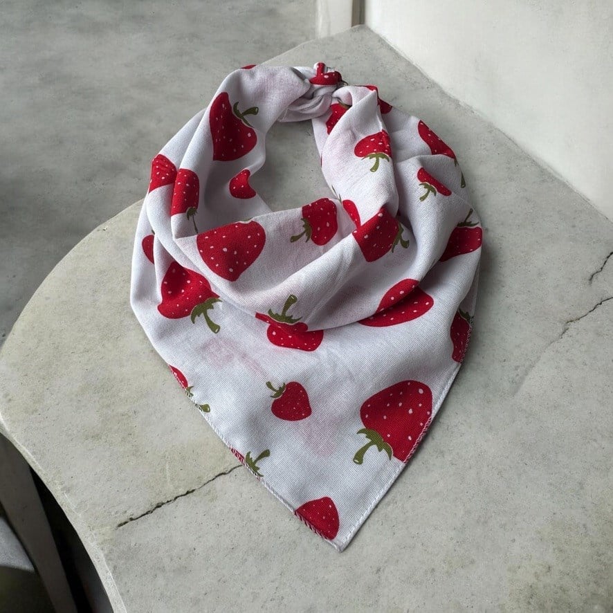 Beyaz Üzerine Çilek Desenli %100 Koton Bandana