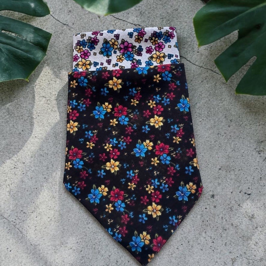Beyaz ve Siyah Renk Küçük Çiçekli 2'li %100 Koton Bandana