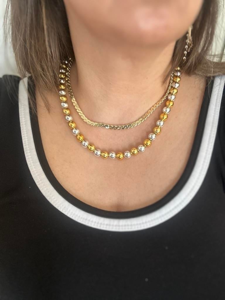 Çelik Gold Renk 5mm Burgu Zincir Kolye Ve Gold Ve Gümüş Renk Topçuk Model 2'li Kolye Kombini