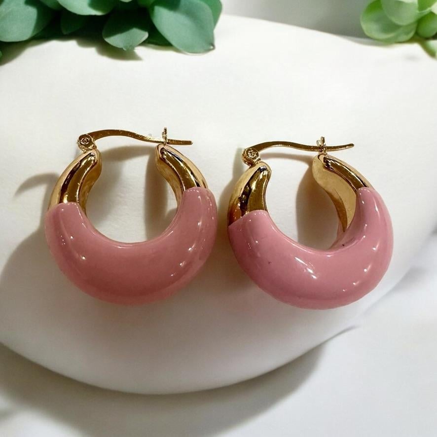 Gold Ve Pembe Renk  Halka Küpe