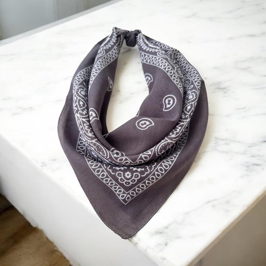 Gri Renk Etnik Desenli %100 Koton Bandana, Saç Bandı