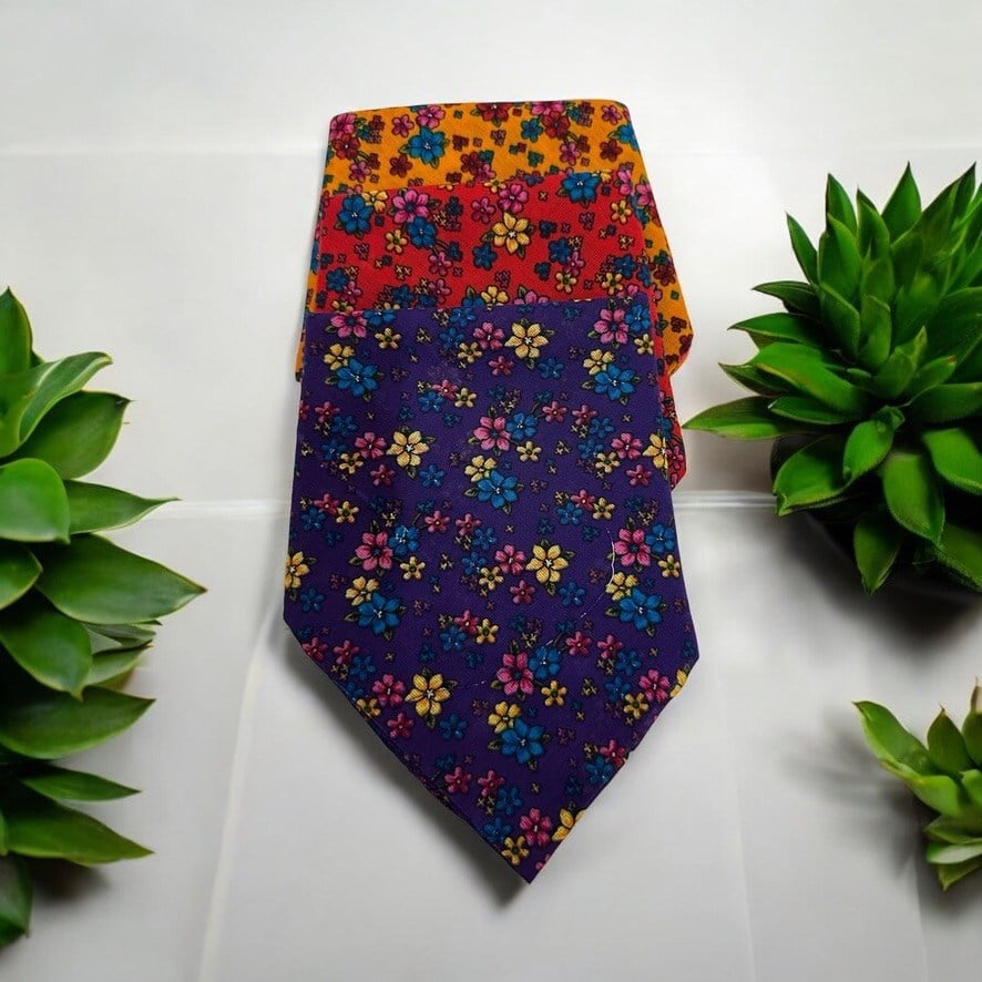 Hardal, Kırmızı ve Mor Renk Küçük çiçekli %100 Koton Bandana
