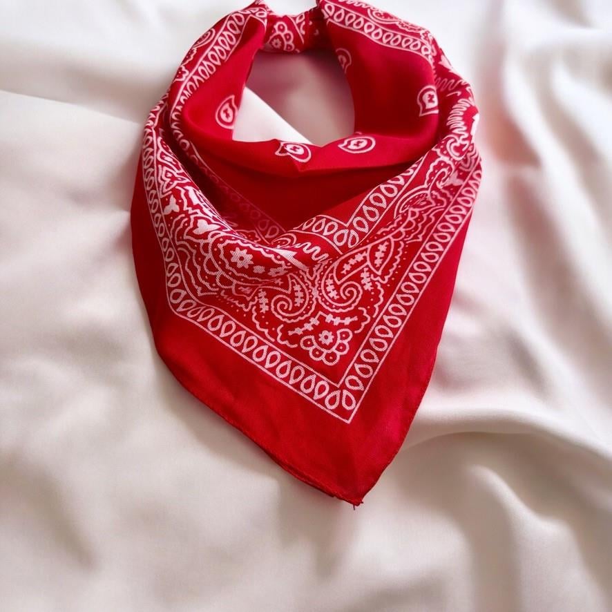 Kadın Kırmızı Renk Etnik Desenli %100 Koton Bandana, Saç Bandı