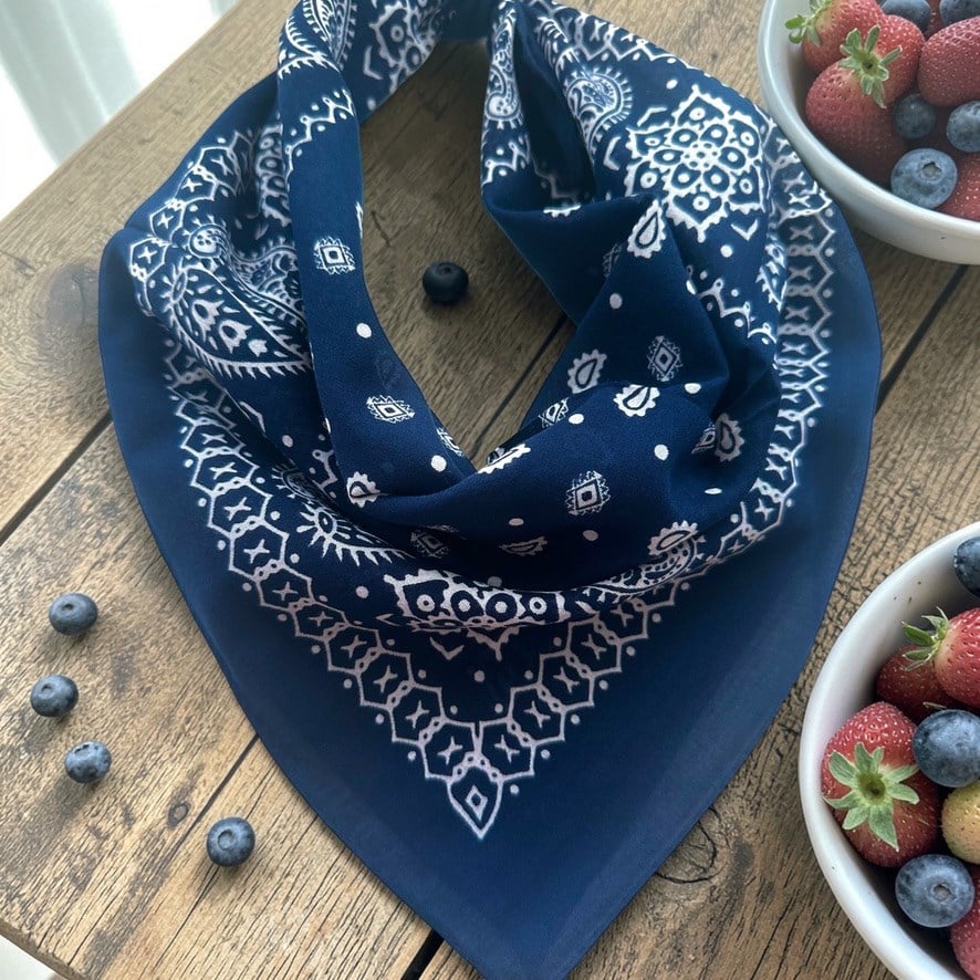 Lacivert Renk Beyaz Desenli %100 Koton Bandana
