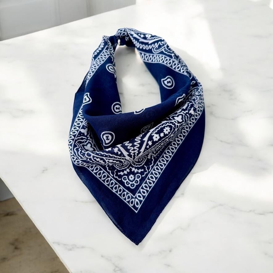 Lacivert Renk Etnik Desenli %100 Koton Bandana
