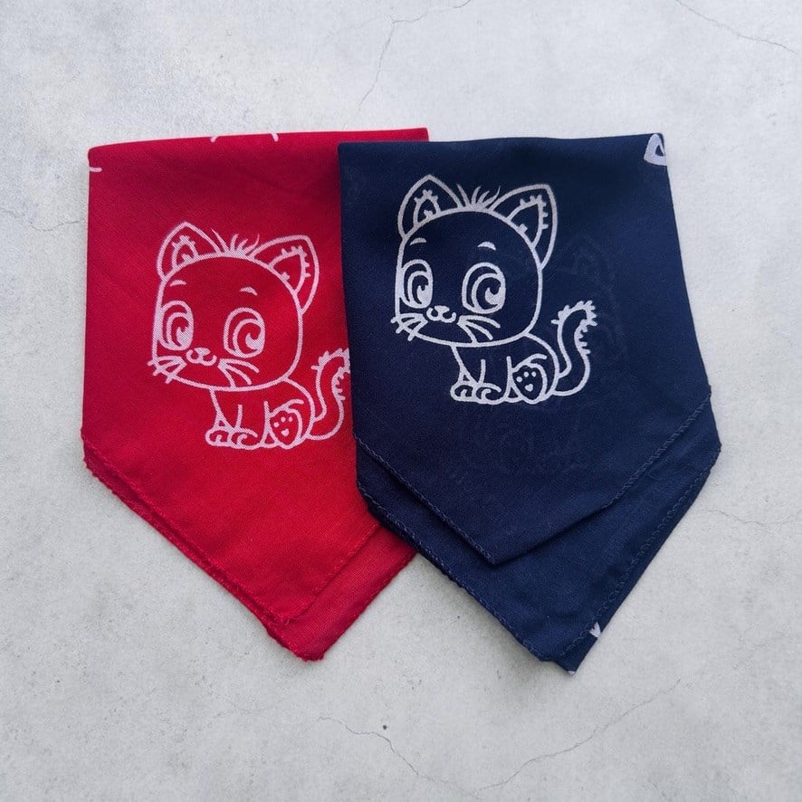 Lacivert Ve Kırmızı Kedi Figürlü 2'li %100 Koton Bandana