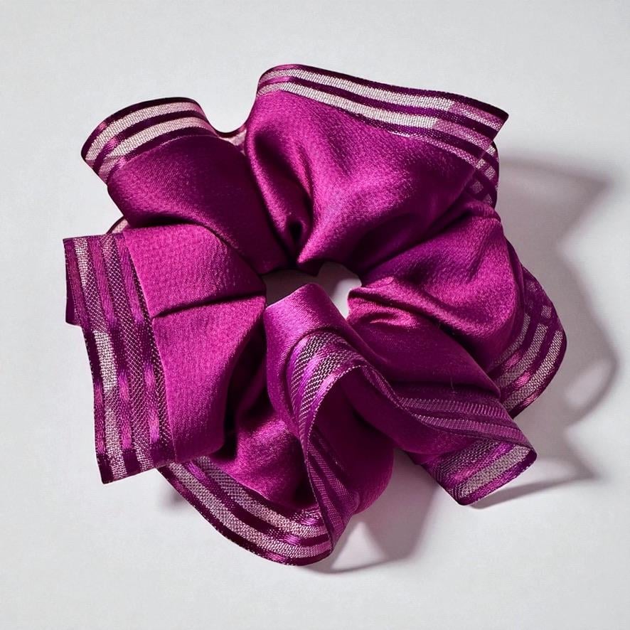 Mor Kenarları Tül  Scrunchie Büyük Boy Simit Toka