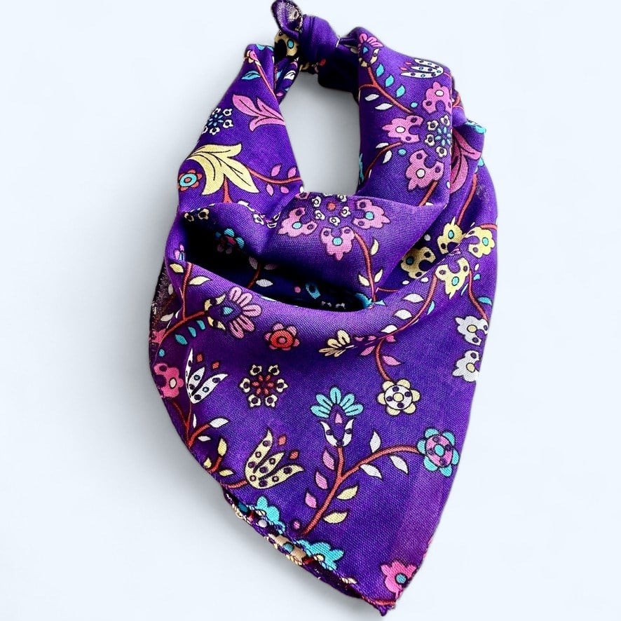 Mor Renk  Çiçek Desenli Çok Amaçlı %100 Koton Bandana 