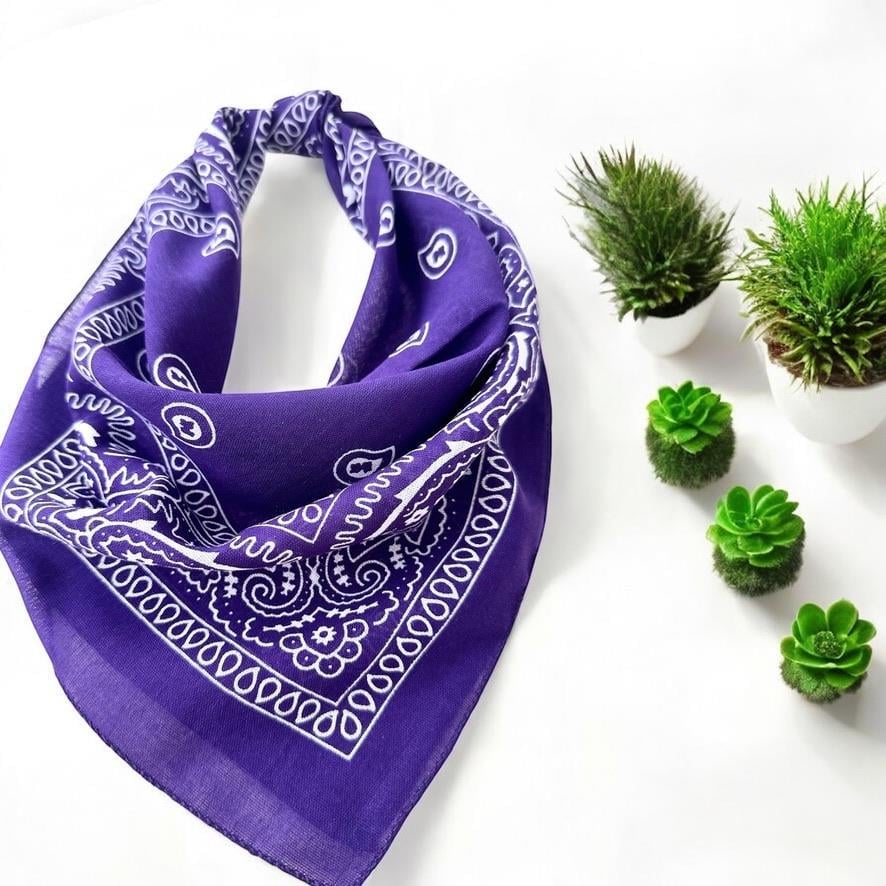 Mor Renk Etnik Desenli %100 Koton Bandana