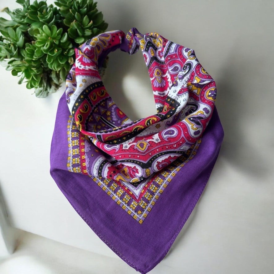 Mor Renk içi renkli desenli%100 koton Bandana
