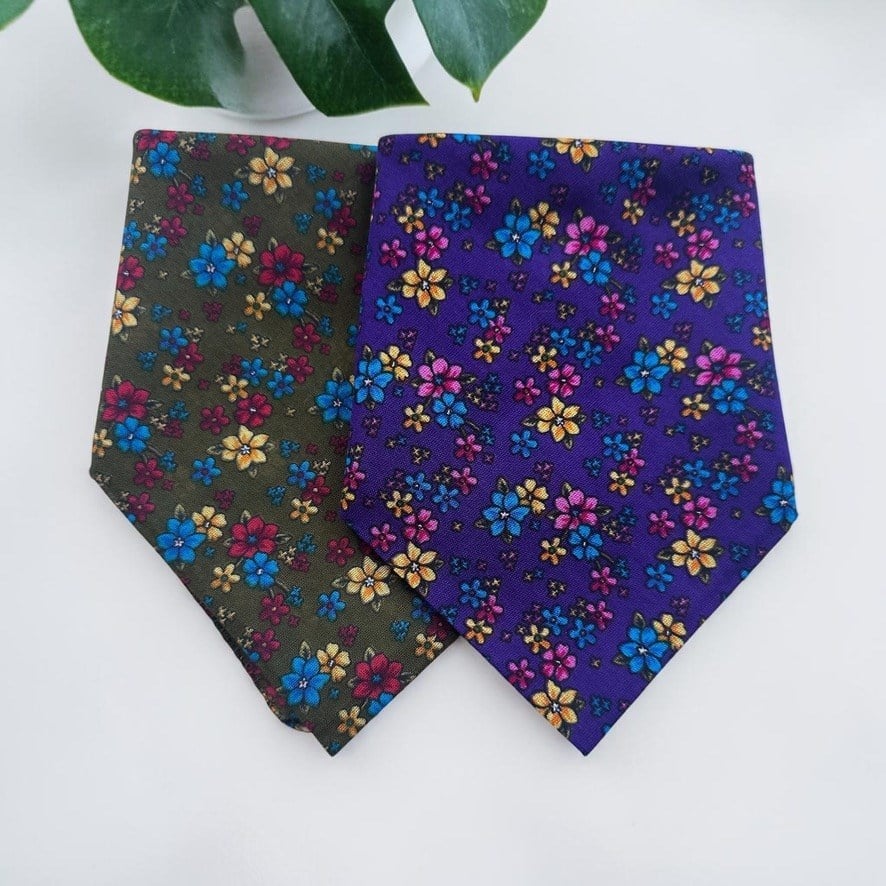 Mor ve yeşil  Renk Küçük Çiçekli 2'li %100 Koton Bandana