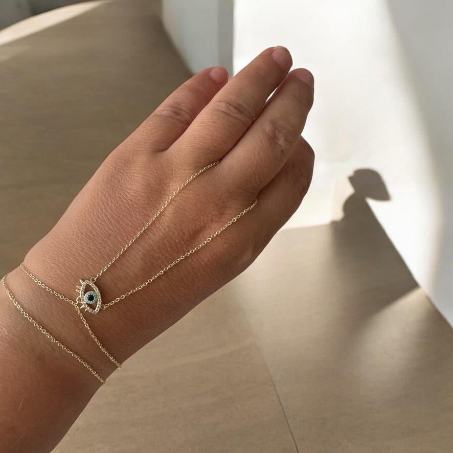 Özel Seri Gold Renk Zincir Ortası Zirkon Taşlı Göz Detaylı Çelik Şahmeran