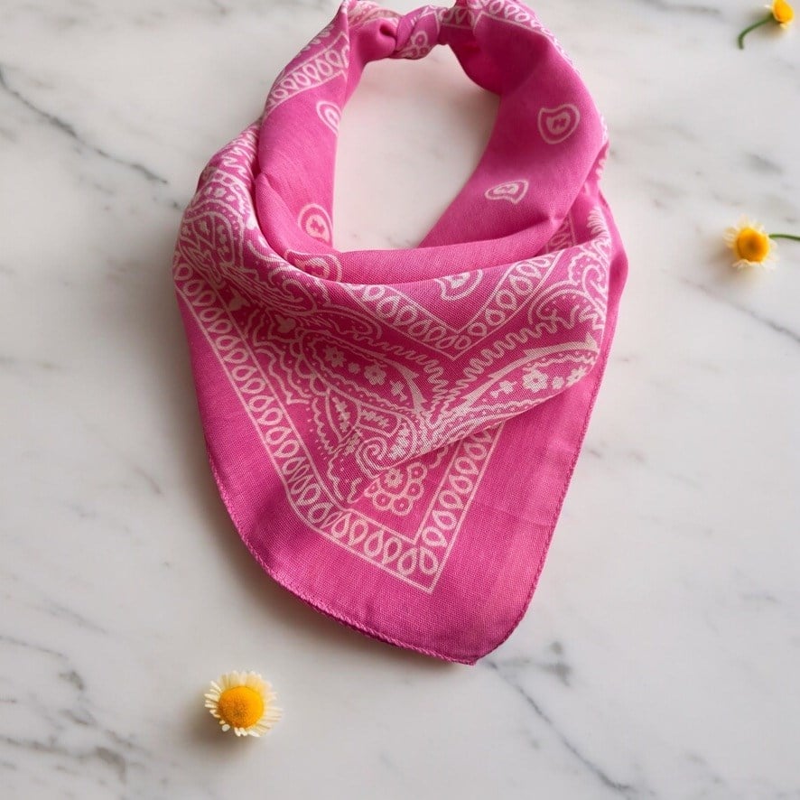 Pembe Renk Etnik Desenli %100 Koton Bandana