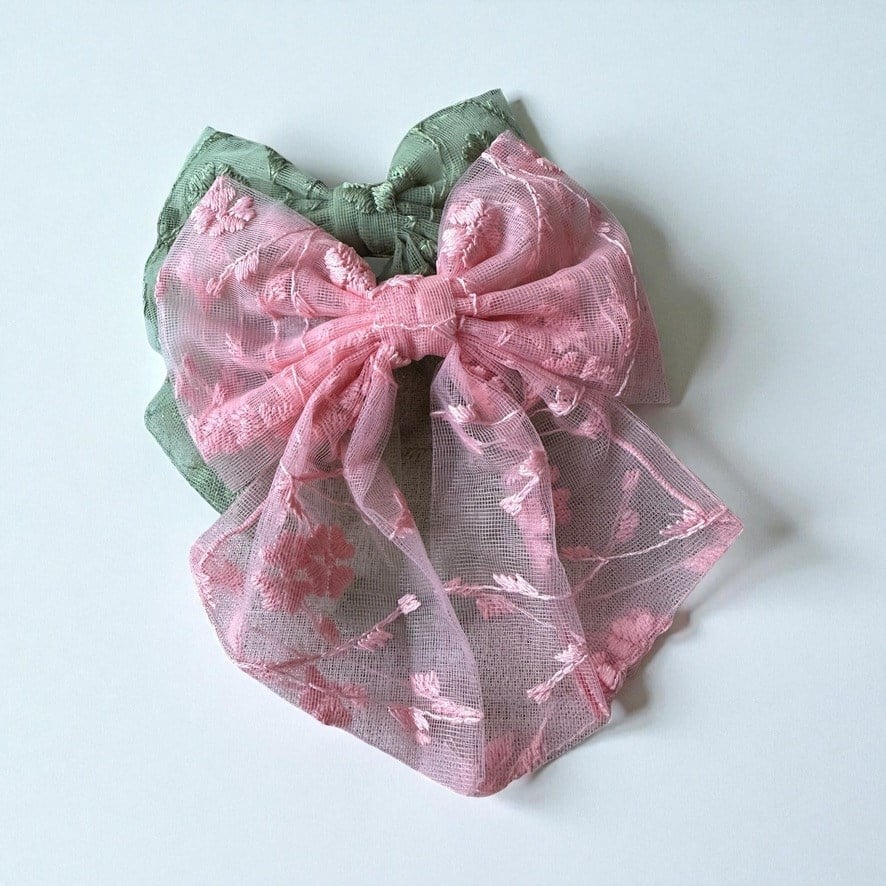 Pembe ve Yeşil Renk Güpürlü Kuyruklu Model Klipsli Toka En:15 Boy:17 cm