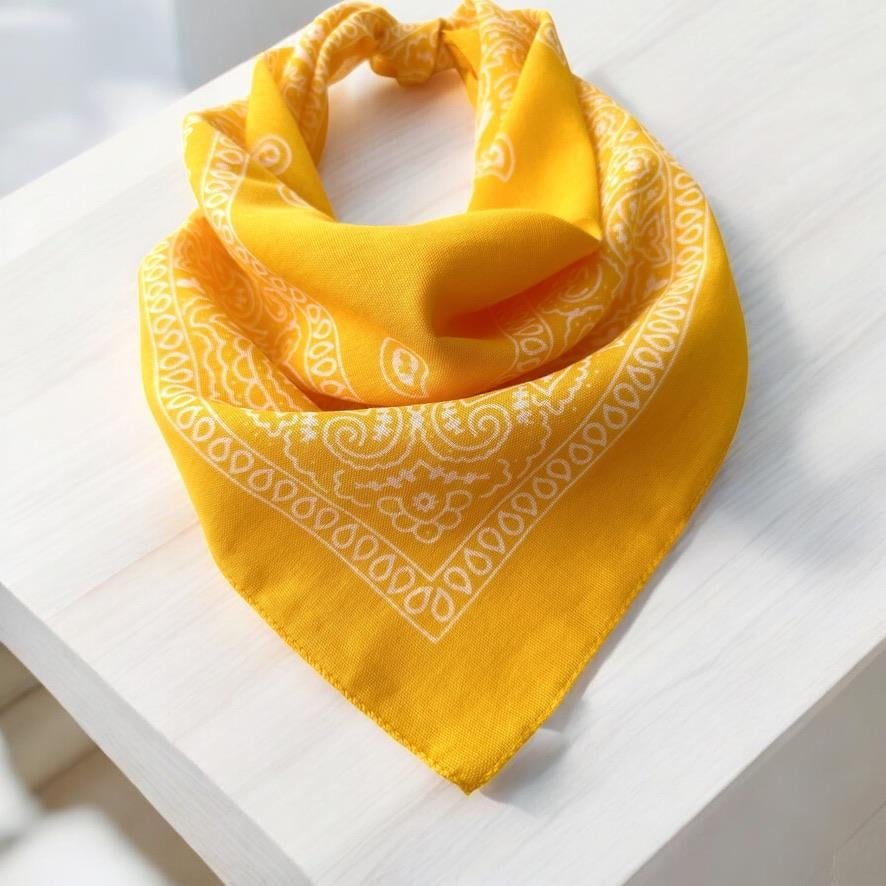 Sarı Renk Etnik Desenli %100 Koton Bandana, Saç Bandı