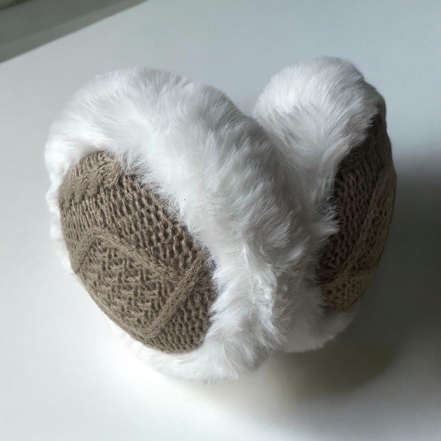 Soğuktan Koruyucu Soft Peluş Bej Dış Kısmı Örgü Katlanabilir Kulak Koruyucu Kulaklık