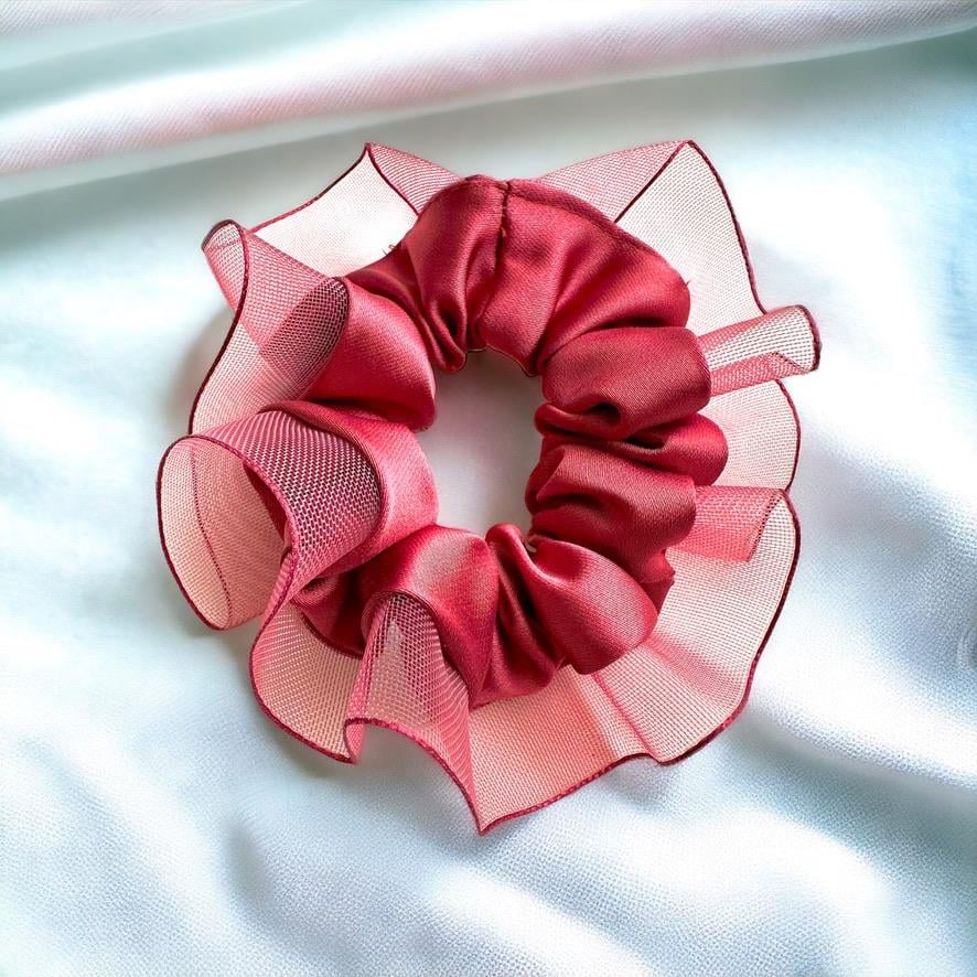 Turuncu Kenarları Tül  Scrunchie Büyük Boy Simit Toka
