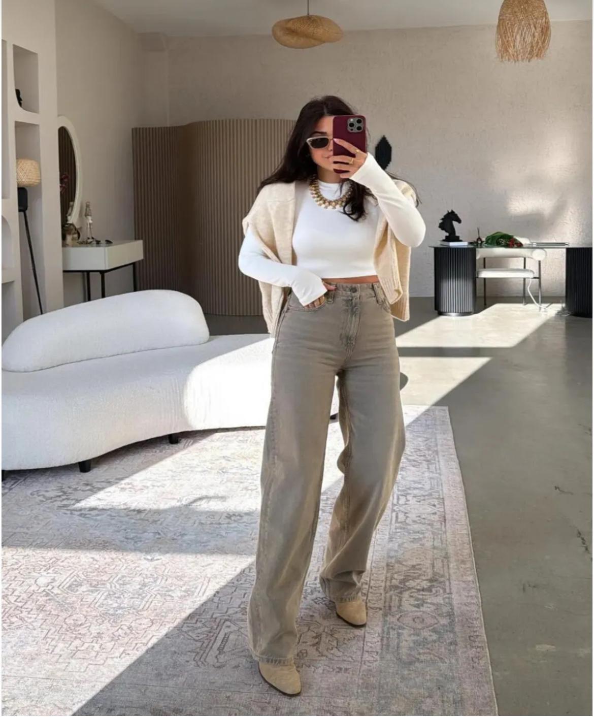 Kum Taşlama Wide Leg Jean ZR