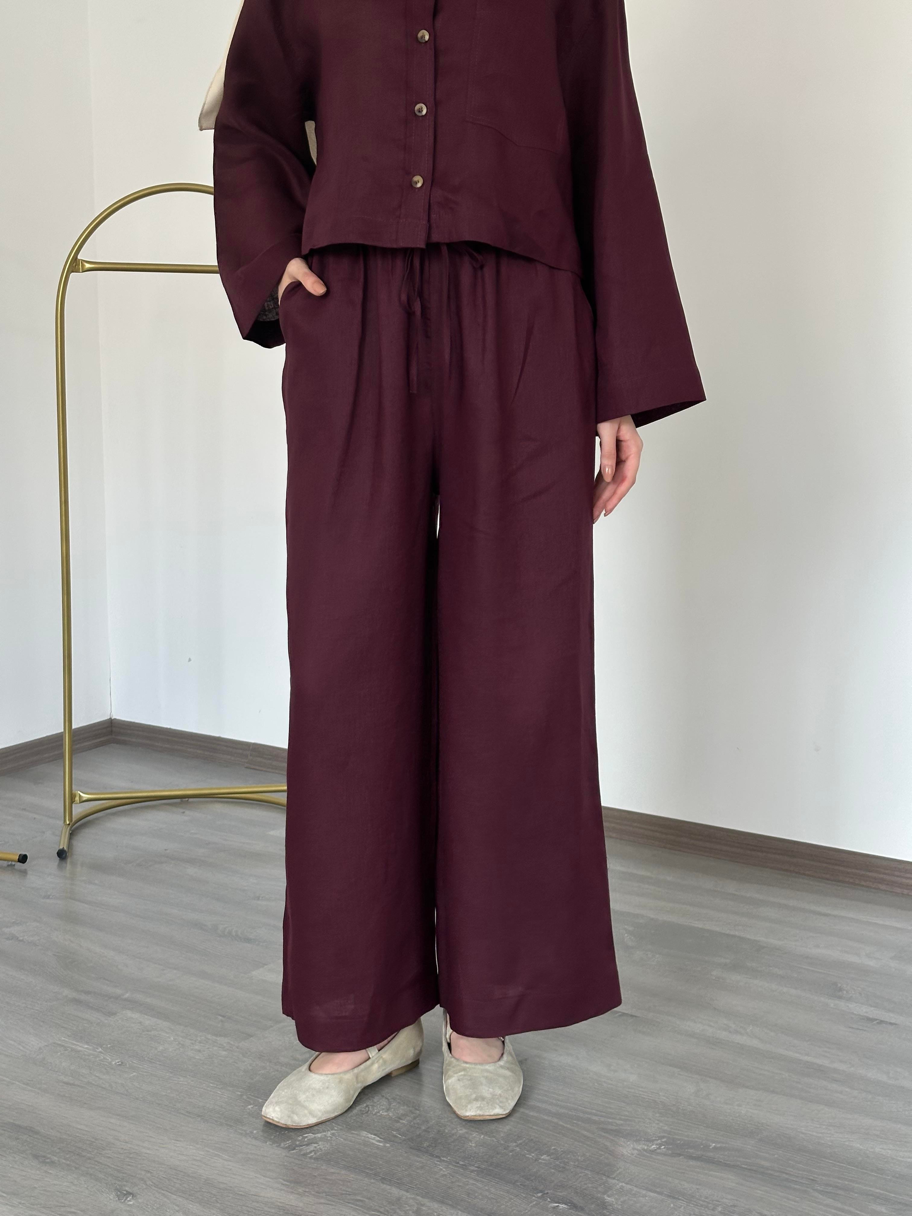 Hakiki Fransız Keten Pantolon Bordo