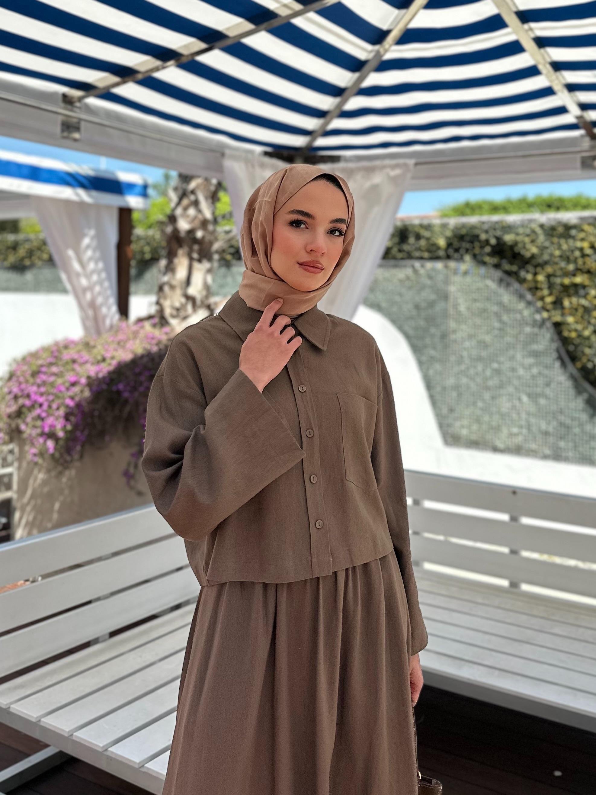 Keten Etekli İkili Takım Kahverengi