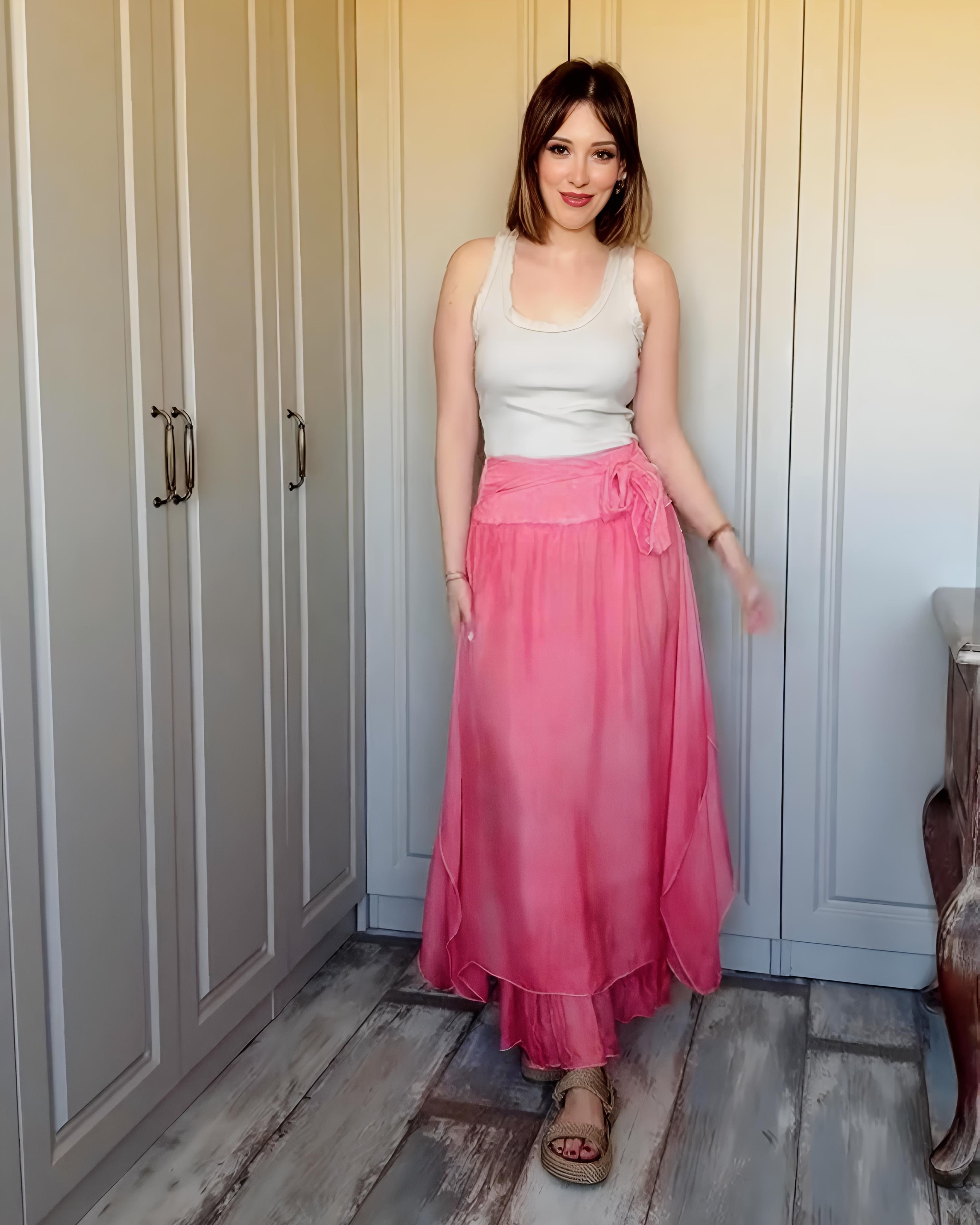 Pembe İpek Beli Bağlamalı Etek
