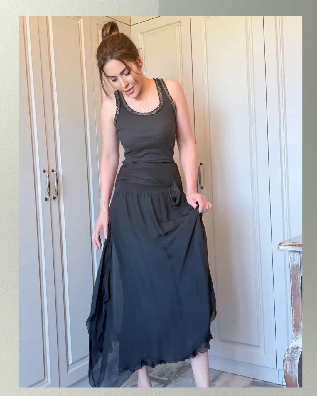 Siyah İpek İtalyan Etek