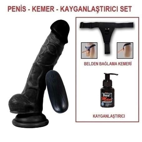 Belden Bağlamalı Penisler17 cm Belden Bağlamalı Titreşimli Realistik Dildo Zenci Penis SetLilituShop
