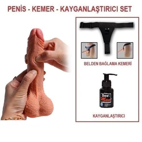 Belden Bağlamalı Penisler18,5 cm Belden Bağlamalı Çift Katmanlı Realistik Dildo Penis SetLilituShop