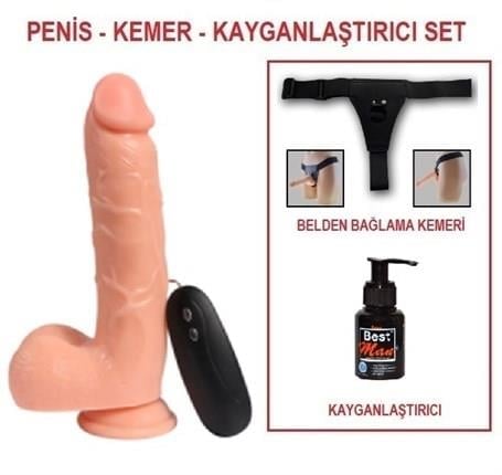 Belden Bağlamalı Penisler21 cm Belden Bağlamalı Titreşimli Realistik Dildo Penis SetLilituShop