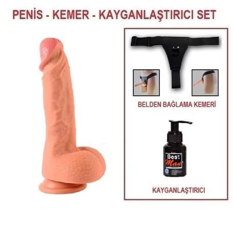 Belden Bağlamalı Penisler22 cm Belden Bağlamalı Çift Katmanlı Realistik Dildo Penis SetLilituShop