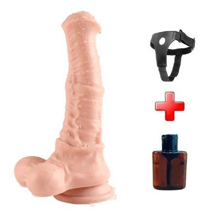 Belden Bağlamalı PenislerBelden Bağlamalı 43 cm Et Dokulu Gerçekçi Çift Katmanlı Sünnetsiz Silikon Penis - Horse Power 3LilituShop