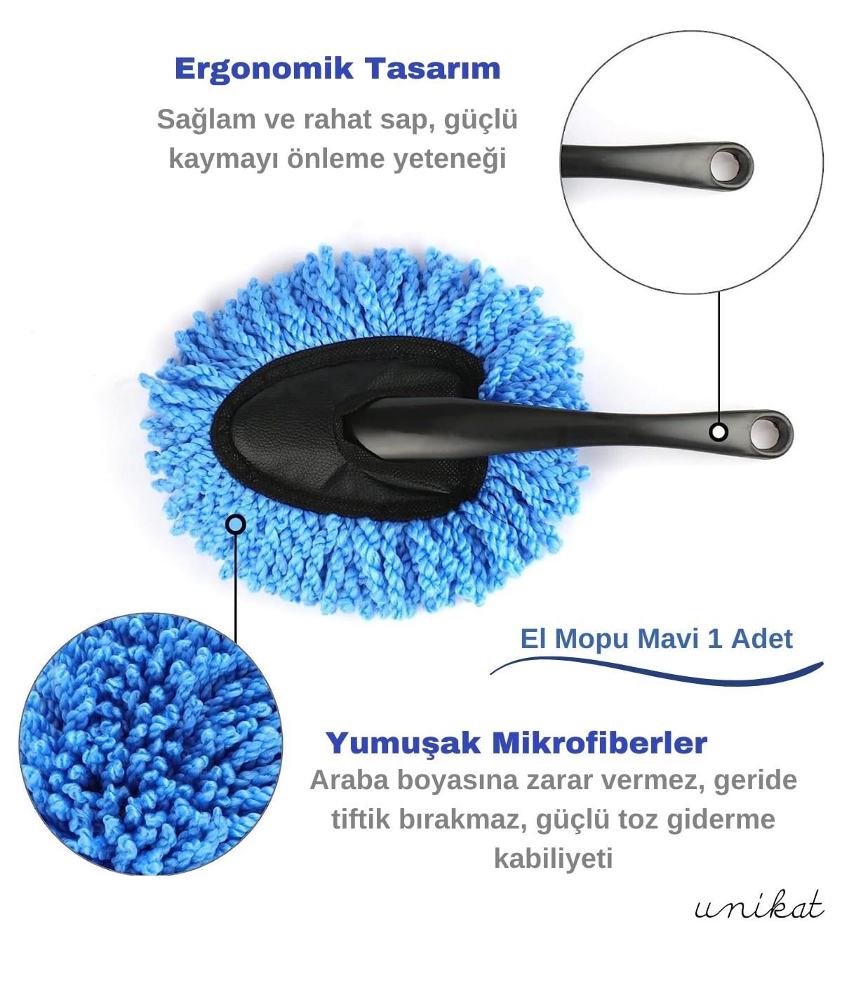 BAYİ ÜRÜNÜ Makarna El Mopu Mini Mikrofiber Toz Alma ve Islak-Kuru Temizleme Fırçası 1 Adet Mavi