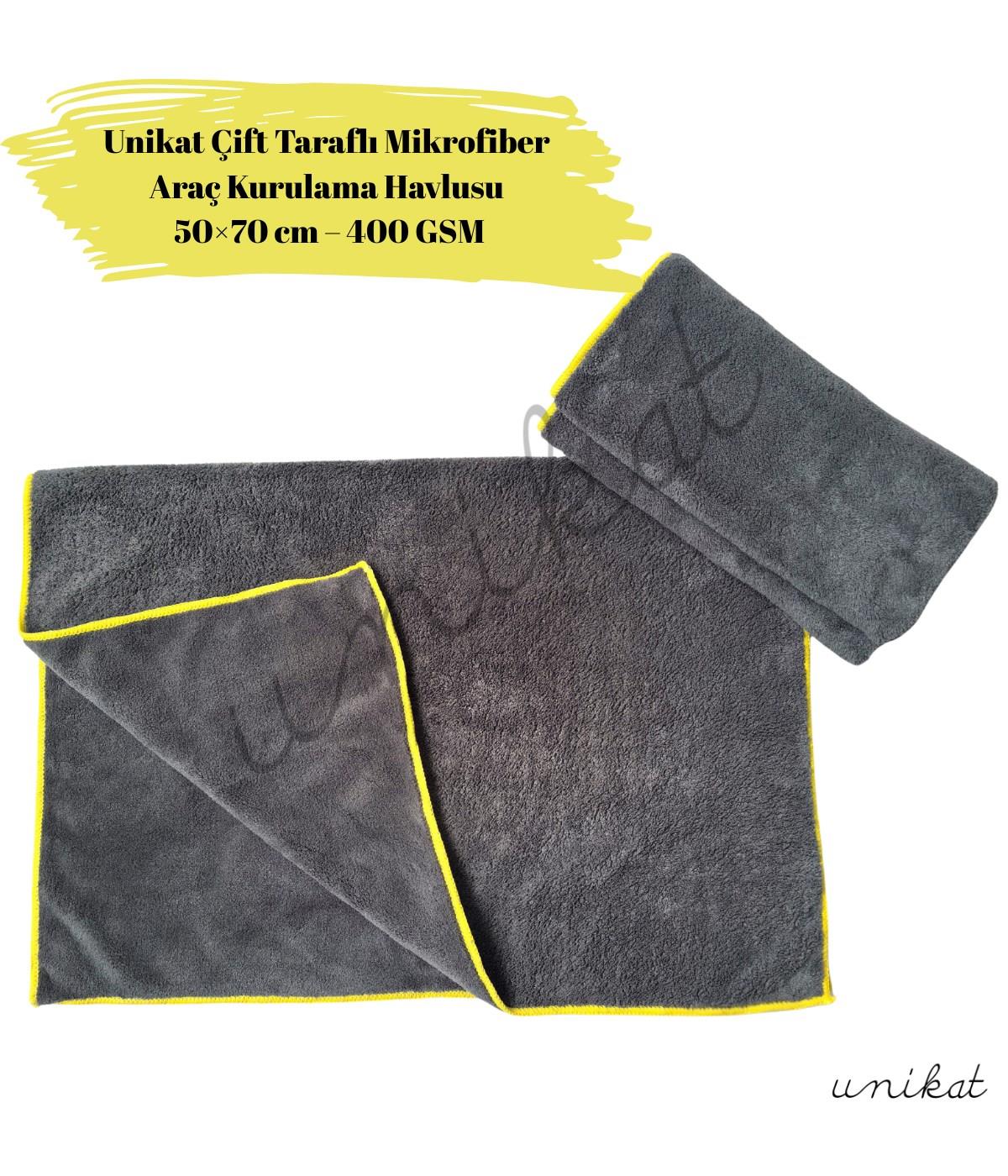 BAYİ ÜRÜNÜ Unikat Çift Taraflı Mikrofiber Araç Kurulama Havlusu 50×70 cm – 400 GSM - 1 Adet