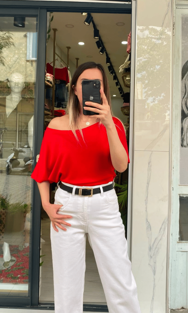  Omuz Detaylı Modal Bluz Kırmızı