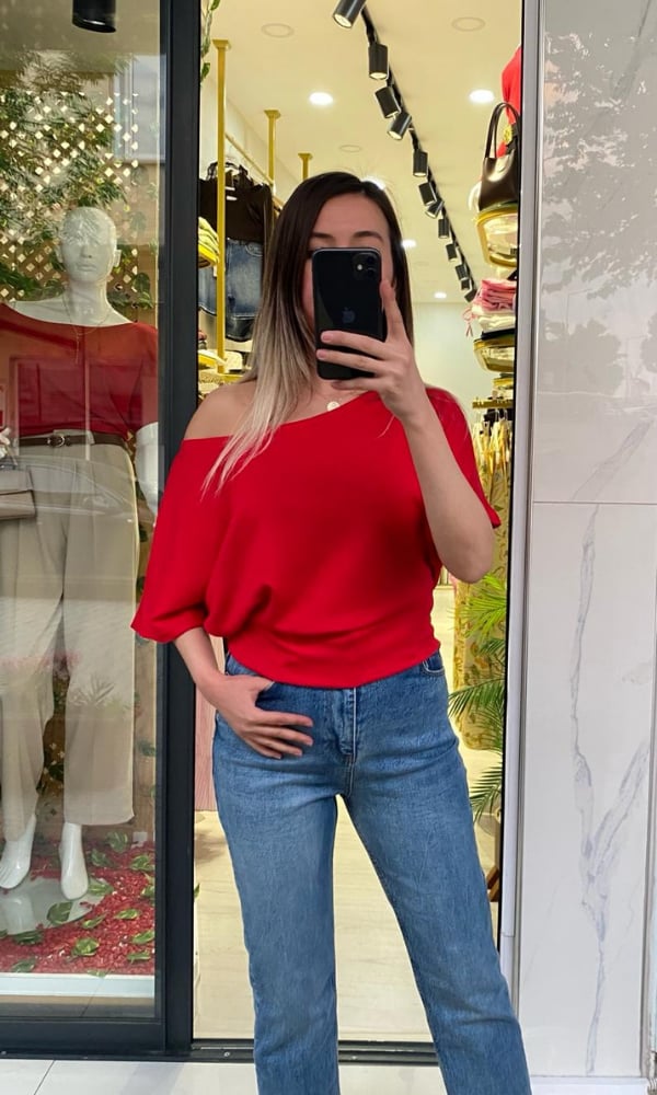  Omuz Detaylı Modal Bluz Kırmızı