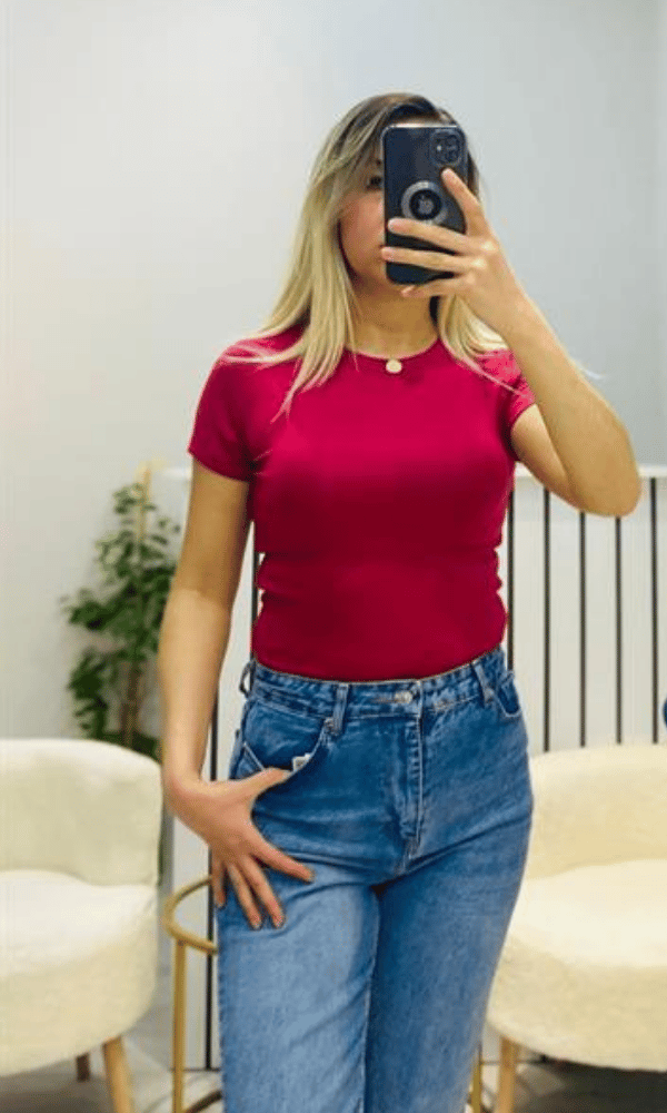 Bisiklet Yaka Basic Body - Bordo