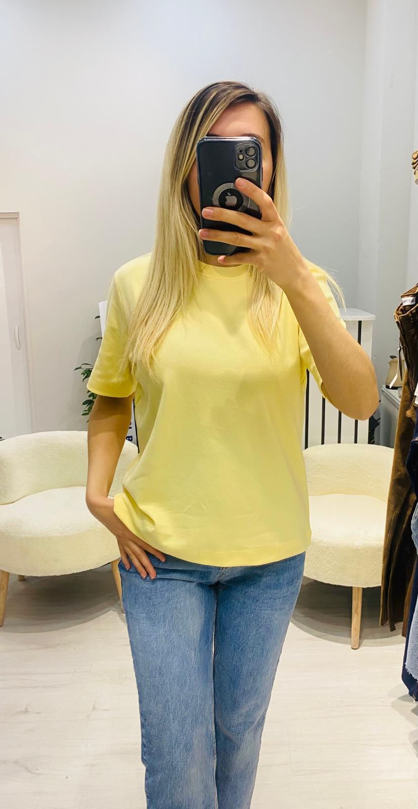 Coss Marka Tam Pamuk Premium T-Shirt - Sarı- 