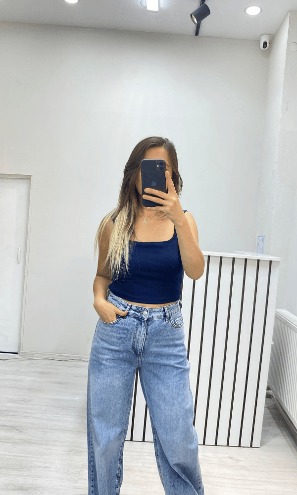 Göğüs Pedli Crop - Lacivert
