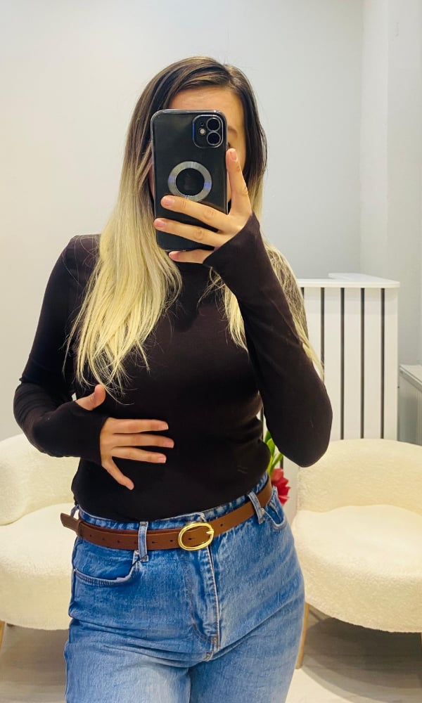 Kahve Parmak Geçmeli Body