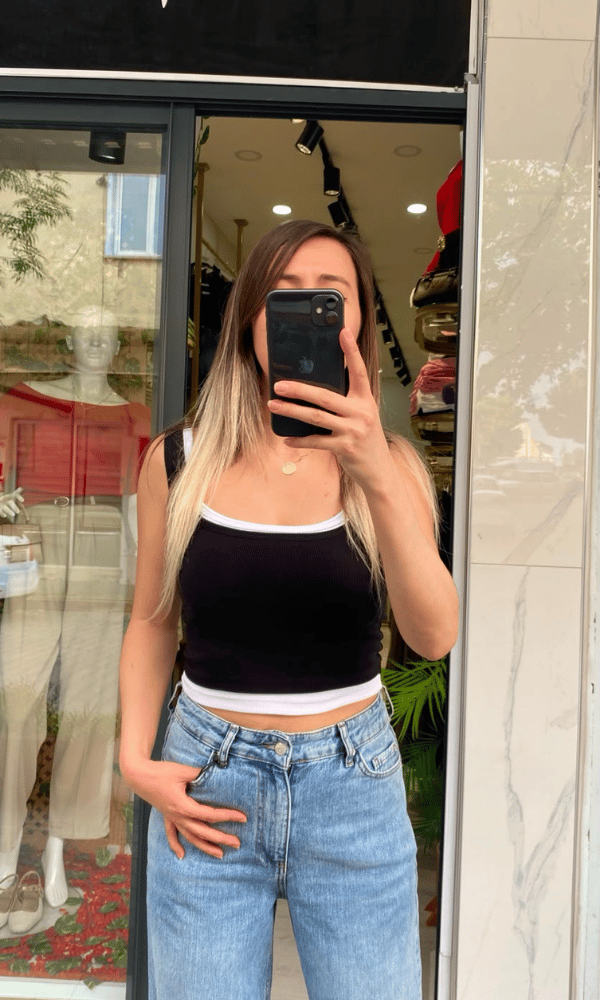 Kaşkorse Fitilli Crop Atlet - Siyah