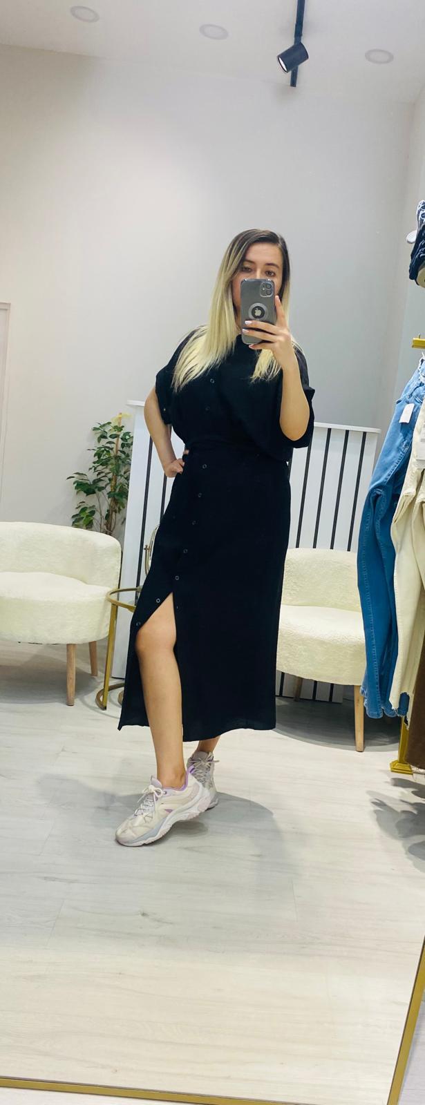 Perla Boydan Düğmeli Modal Kumaş Elbise