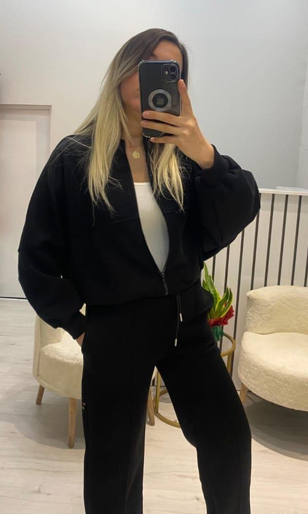 Siyah Önü Dikiş Detaylı Sweat Takım