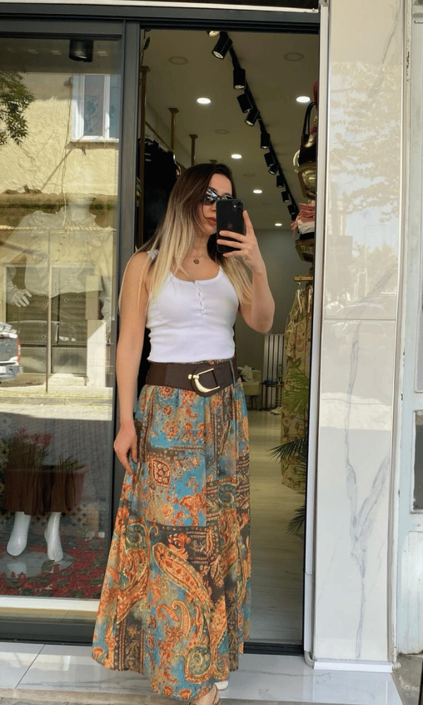 Susie Kemerli Zra Model Etnik Desen Şifon Etek
