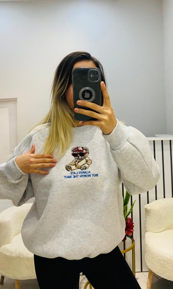Teddy Ayıcık Baskılı Sweat Gri