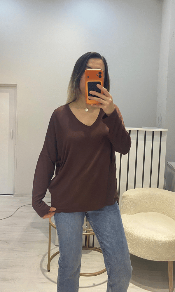 V Yaka Oversize Kırmızı Bluz