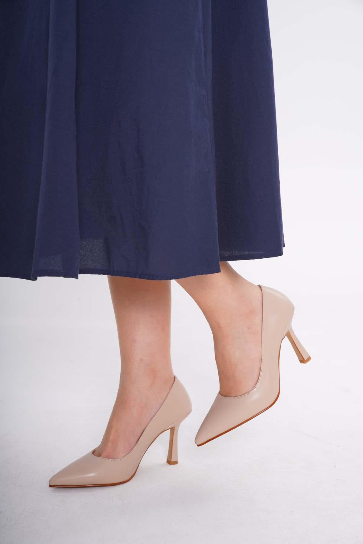 Golden heel nude stiletto kadın topuklu ayakkabı